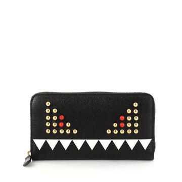 Fendi Monster Zip Around Wallet Studded Leather Long Black 2858101