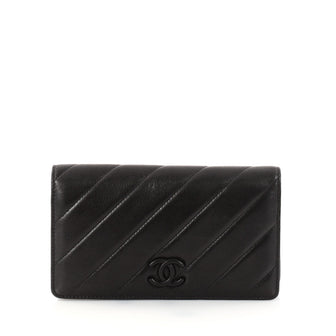 Chanel L-Yen Wallet Diagonal Quilted Leather Long Black 2858302