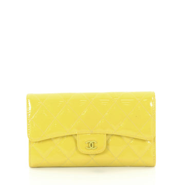 Chanel L Flap Wallet Quilted Patent Long Yellow 2859201