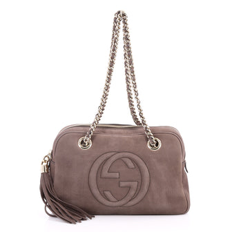 Gucci Soho Chain Zipped Shoulder Bag Nubuck Small Brown 2859304