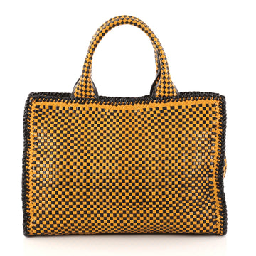 Prada Madras Convertible Open Tote Woven Leather Small Yellow 2861501