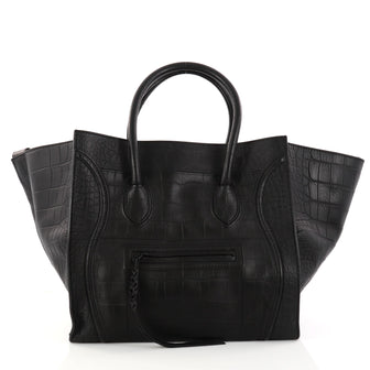 Celine Phantom Handbag Crocodile Embossed Leather Large Black 2862304