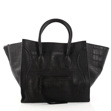 Celine Phantom Handbag Crocodile Embossed Leather Large Black 2862304