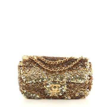 Chanel Classic Single Flap Bag Sequins Extra Mini Gold 2862502