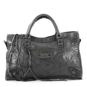 Balenciaga City Classic Studs Handbag Leather Medium Gray 2864202