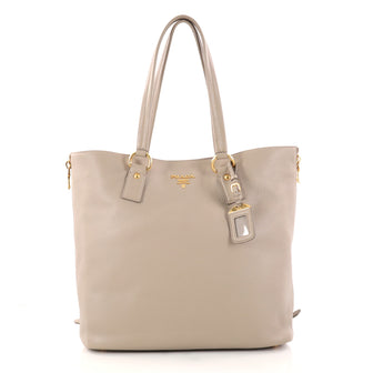 Prada Side Zip Shopper Tote Vitello Daino Large Brown 2866203