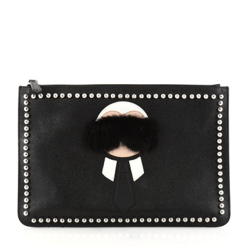 Fendi Karlito Pouch Studded Saffiano Leather Medium Black 2867102