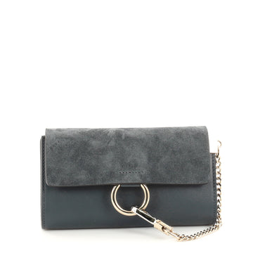 Chloe Faye Shoulder Bag Leather and Suede Mini Blue 2867103