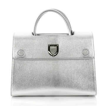Christian Dior Diorever Top Handle Bag Leather Medium Silver 2867301