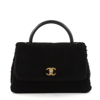 Chanel Coco Top Handle Bag Shearling Medium Black 2868101