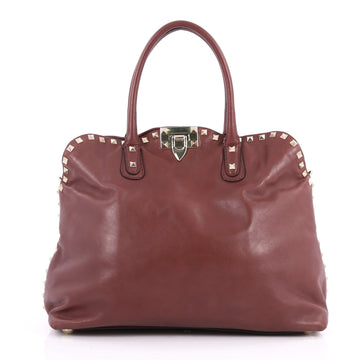 Valentino Rockstud Convertible Dome Satchel Leather Red 2869702