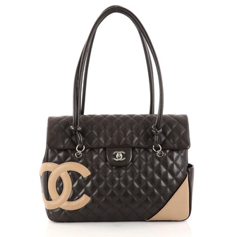 Chanel Cambon Flap Tote Quilted Leather Large Brown 2870301