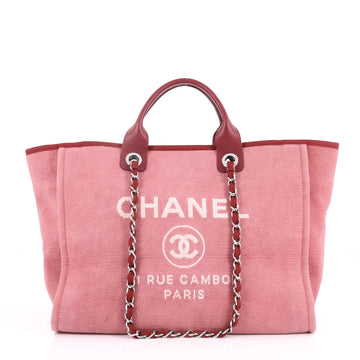 Chanel Deauville Chain Tote Canvas Large Red 2870503
