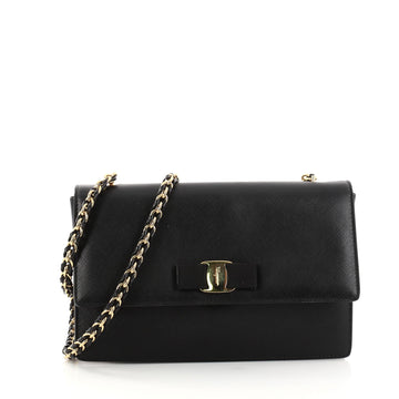 Salvatore Ferragamo Ginny Crossbody Bag Saffiano Leather Medium Black 2871001