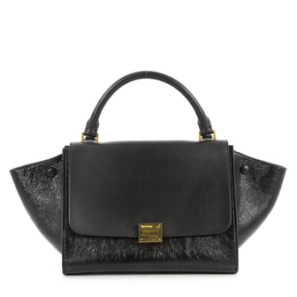 Celine Trapeze Handbag Patent with Leather Small Black 2871701