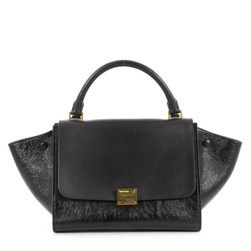 Celine Trapeze Handbag Patent with Leather Small Black 2871701