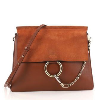 Chloe Faye Shoulder Bag Leather and Suede Medium Brown 2875901