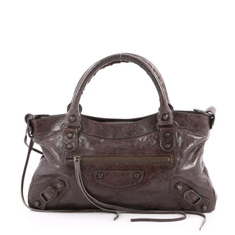 Balenciaga First Classic Studs Handbag Leather Brown 2880005