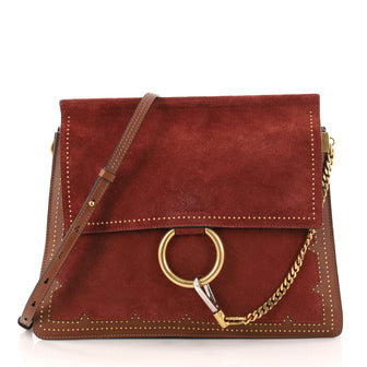Chloe Faye Shoulder Bag Studded Leather and Suede Medium Brown 2880602