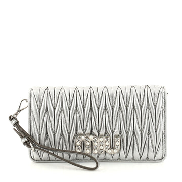 Miu Miu My Logo Chain Wallet Matelasse Leather Silver 2880902