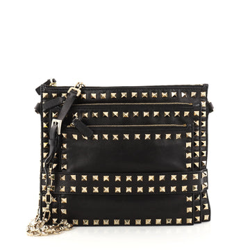 Valentino Rockstud Triple Zip Crossbody Leather Black 2881603