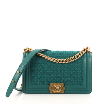 Chanel Boy Flap Bag Quilted Tweed Old Medium Green 2881701