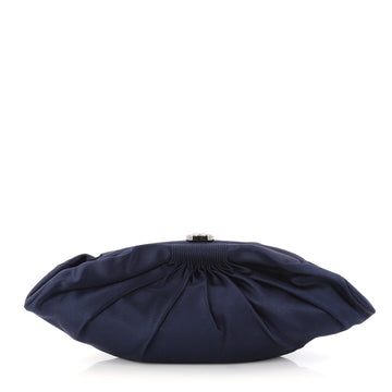 Chanel CC Frame Clutch Pleated Satin Blue 2882311