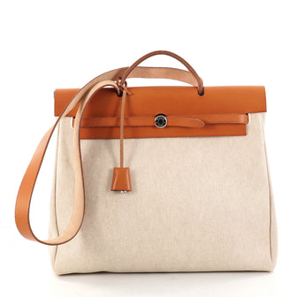 Hermes Herbag Toile and Leather MM Brown 2883001