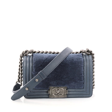 Chanel Boy Flap Bag Fur with Leather Small Blue 2883601