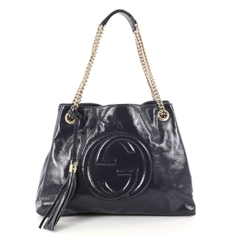 Gucci Soho Chain Strap Shoulder Bag Patent Medium Blue 2887403