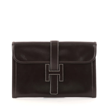 Hermes Jige Clutch Box Calf PM Brown 2887405