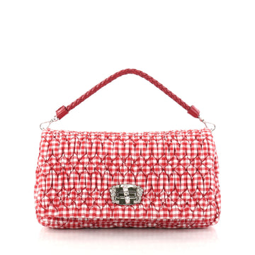 Miu Miu Crystal Clutch Matelasse Gingham Print Canvas Red 2888901