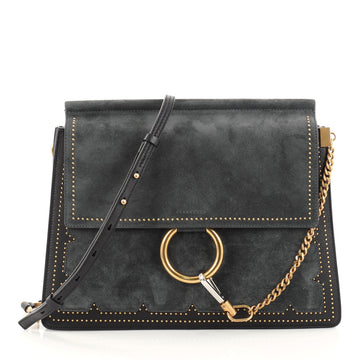 Chloe Faye Shoulder Bag Studded Suede Medium Blue 2890103