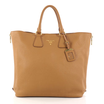 Buy Prada Side Zip Shopper Tote Vitello Daino Large Brown 2890405