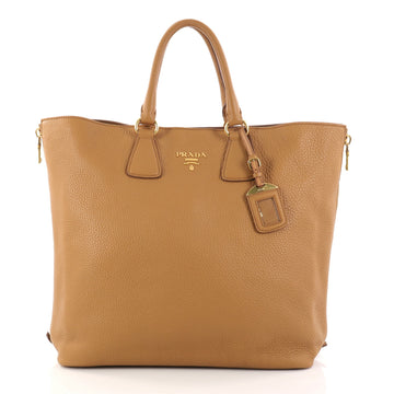 Buy Prada Side Zip Shopper Tote Vitello Daino Large Brown 2890405