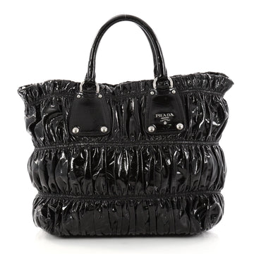 Prada Gaufre Convertible Tote Patent Medium Black 2890801