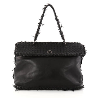 Bottega Veneta Tiina Bag Fringe Leather with Intrecciato Detail Large Black 2891501