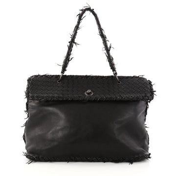 Bottega Veneta Tiina Bag Fringe Leather with Intrecciato Detail Large Black 2891501