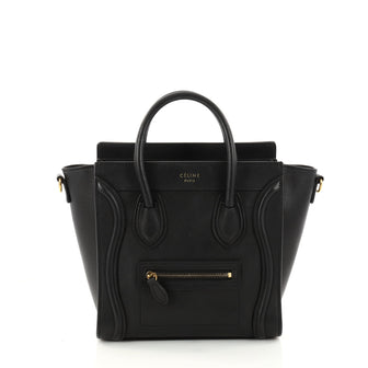 Celine Luggage Handbag Smooth Leather Nano Black 2892401