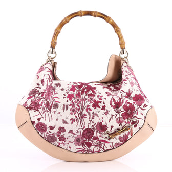 Gucci Peggy Bamboo Handle Hobo Flora Canvas White 2893602