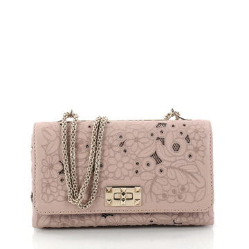 Valentino Girello Shoulder Bag Leather Lace Medium Pink 2894602