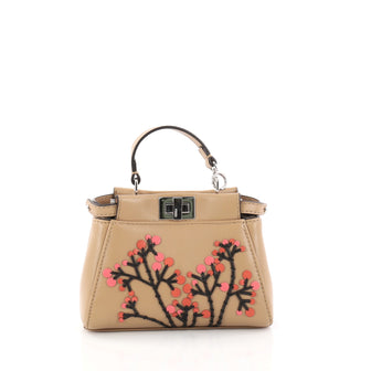 Fendi Peekaboo Handbag Leather with Applique Micro Brown 2895501