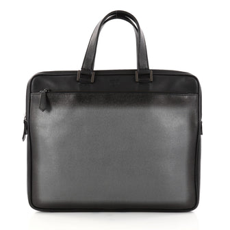 Fendi Front Zip Briefcase Leather Black 2895601