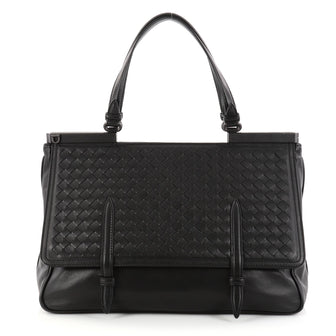 Bottega Veneta Monaco Convertible Satchel Leather with Intrecciato Detail Medium Black 2895901