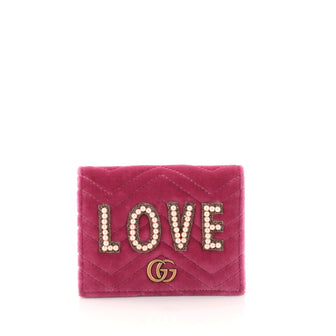 Gucci GG Marmont 2.0 Love Card Holder Embellished Matelasse Velvet Pink 2896205
