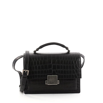 Saint Laurent Bellechasse School Satchel Crocodile Embossed Leather Medium Black 2896301