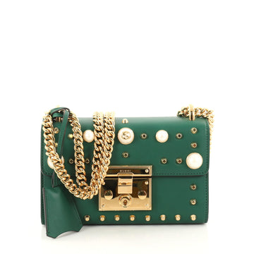 Gucci Pearly Padlock Shoulder Bag Studded Leather Small Green 2898901