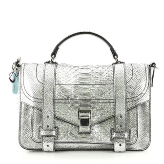 Proenza Schouler PS1 Satchel Python Embossed Leather Silver 2901402