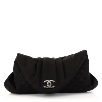 Chanel CC Half Moon Clutch Quilted Satin Large Black 2902401