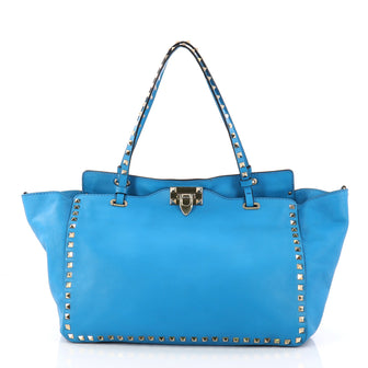 Valentino Rockstud Tote Soft Leather Medium Blue 2902601